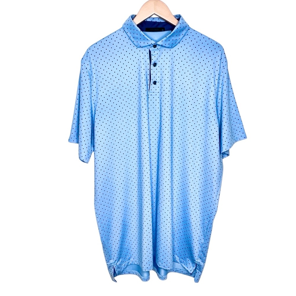 Greyson Mens Wolf Icon Polo Shirt Sz XL Savannah Blue Golf UFP Stretch Quick Dry